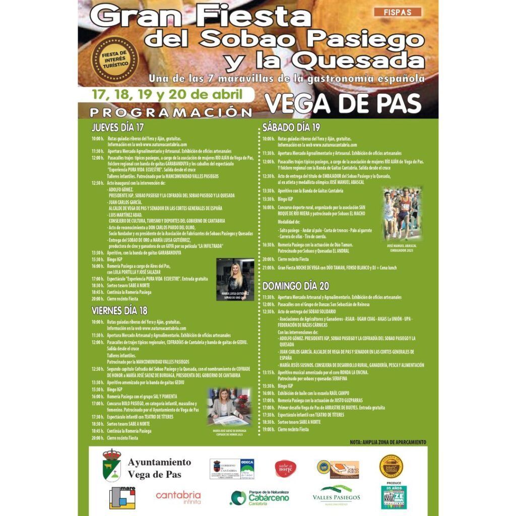 Del jueves 17 al domingo 20 de abril Fiesta del Sobao y la Quesada en Vega de Pas Del jueves 17 al domingo 20 de abril Fiesta del Sobao y la Quesada en Vega de Pas